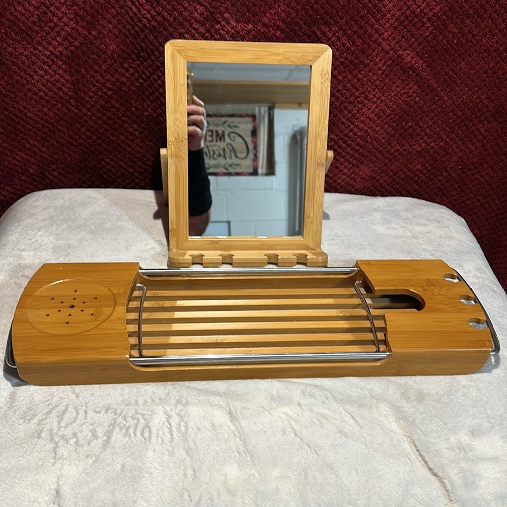 Set of 2, Spasensations, Bamboo Shower Mirror/Vanity Mirror, Bamboo Tub Caddy.